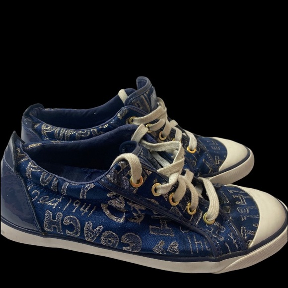 COACH Barrett Navy/Gold Metallic Poppy Signature Sneakers..Size:9.5 - Picture 11 of 11